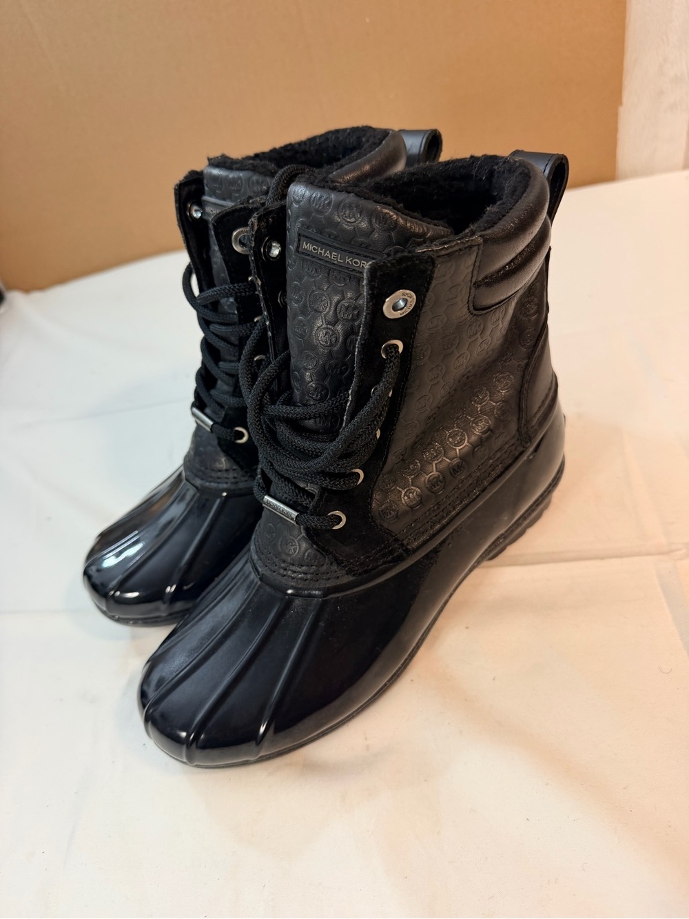 Michael Kors Black Quilted Logo Duck Boots